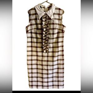 Sears Fashion Vintage Purple/Brown And White Plaid Dress Button Down Collar